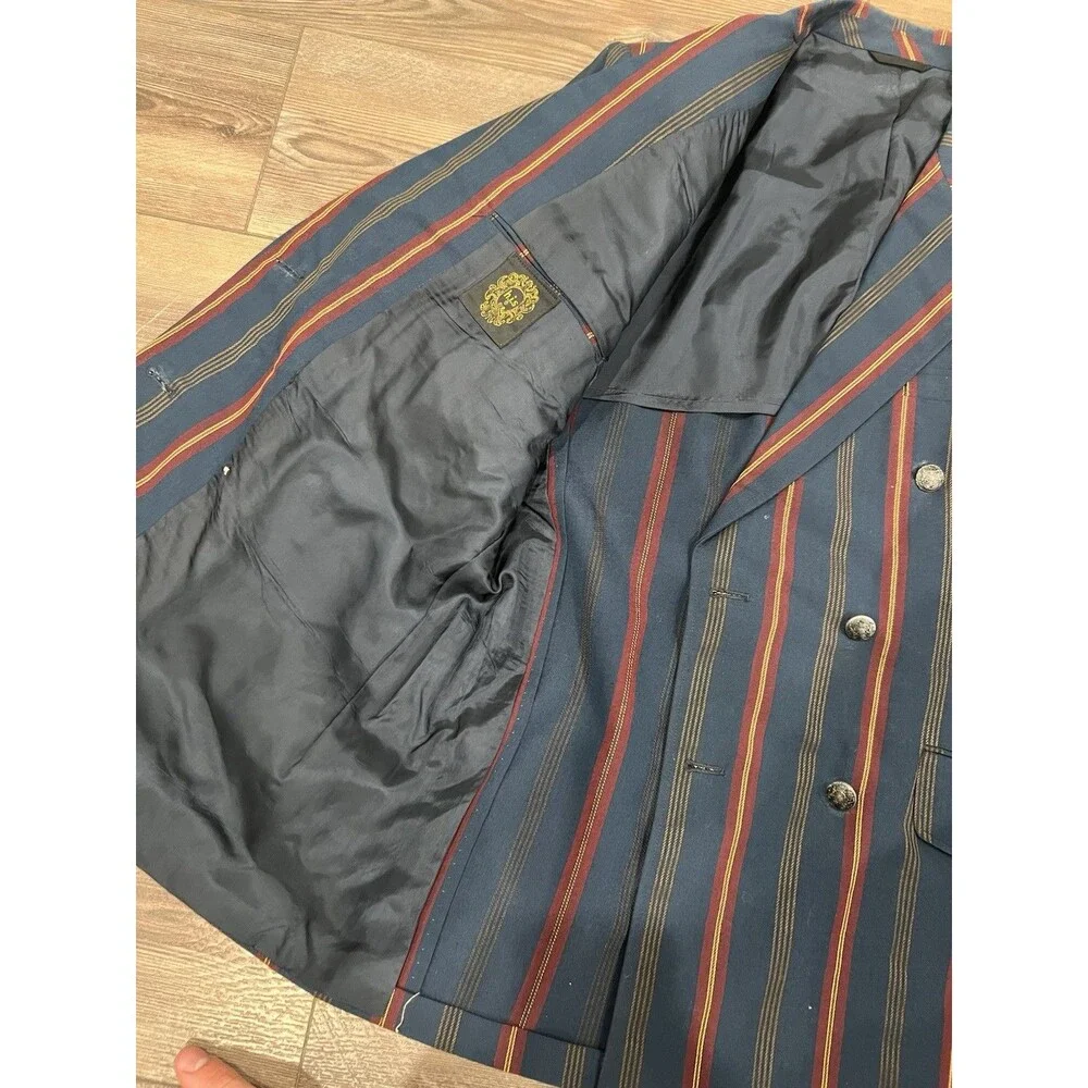 Vintage H.I.S. Striped Double-Breasted Blazer Crest Buttons + 2 Farah Pants 3x